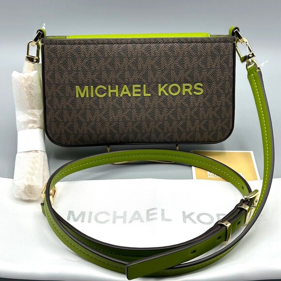 Michael Kors Bryant Meadow Green Small Contrast Convertible Crossbody Pouchette - Picture 8 of 16